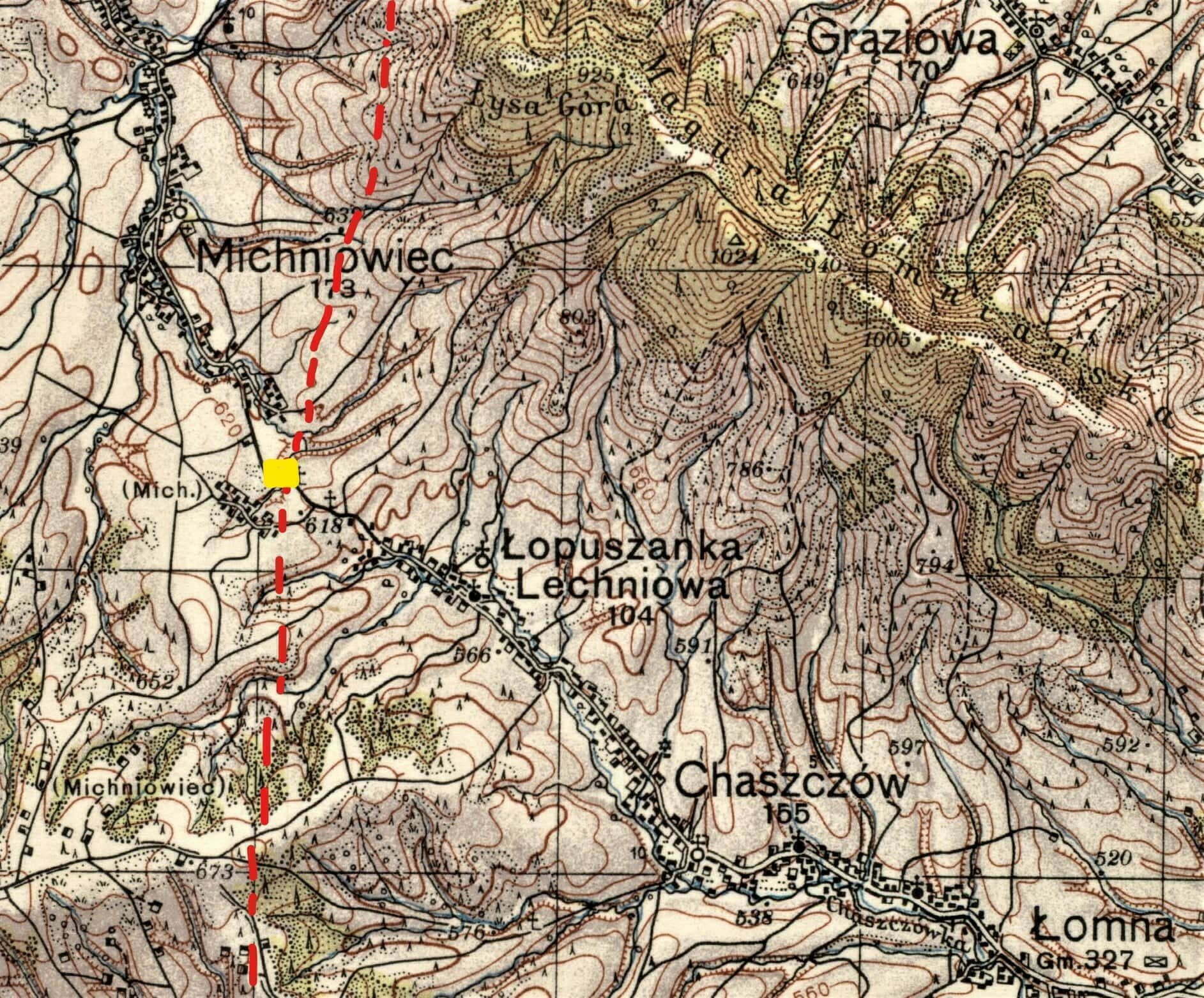 Fragment mapy WIG z roku 1938 z zaznaczonym szkicem przebiegu współczesnej granicy WIG / fot. archiwum Bogusława Kochanowicza